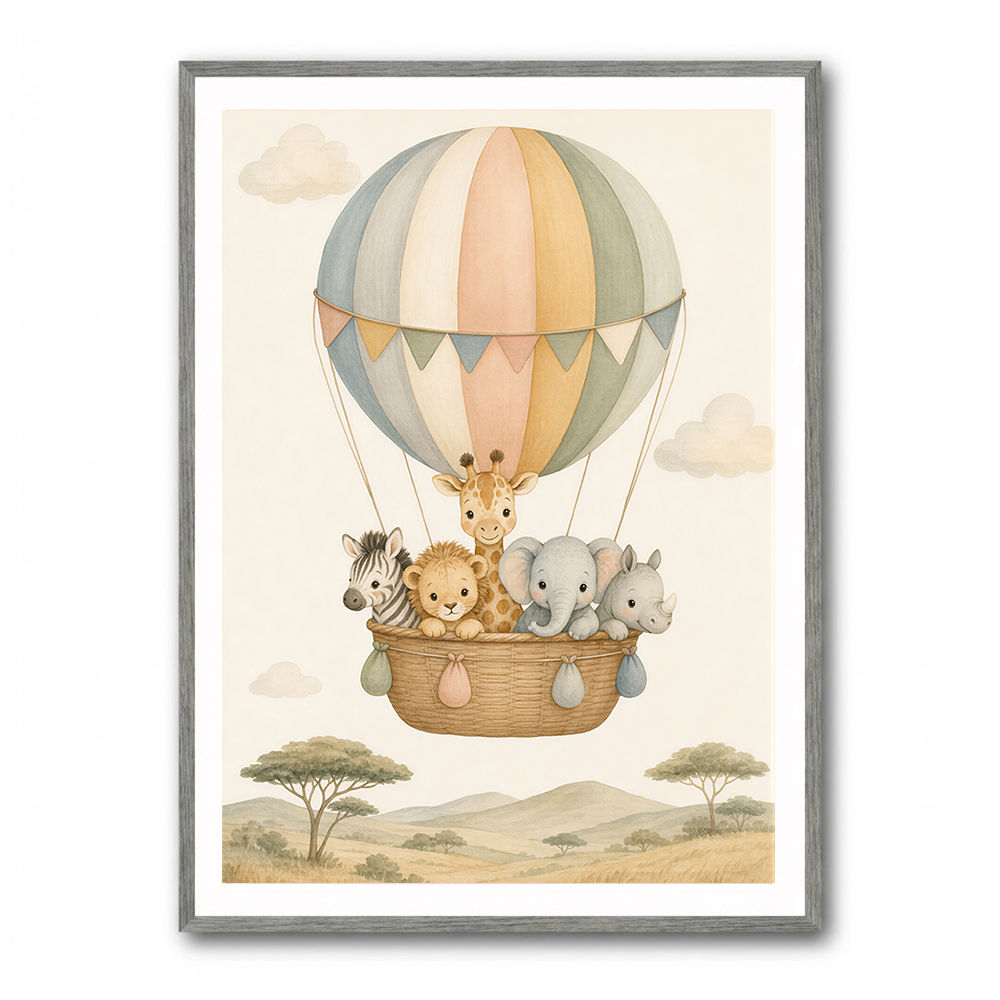 Safari Balloon Ride Kids Wall Art Prints