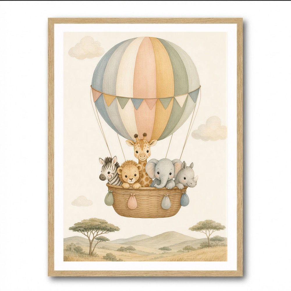 Safari Balloon Ride Kids Wall Art Prints
