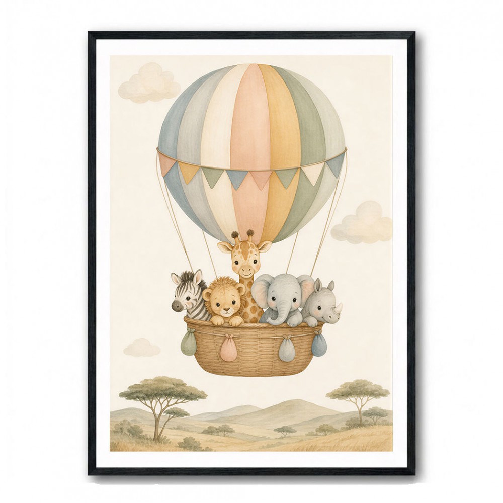 Safari Balloon Ride Kids Wall Art Prints