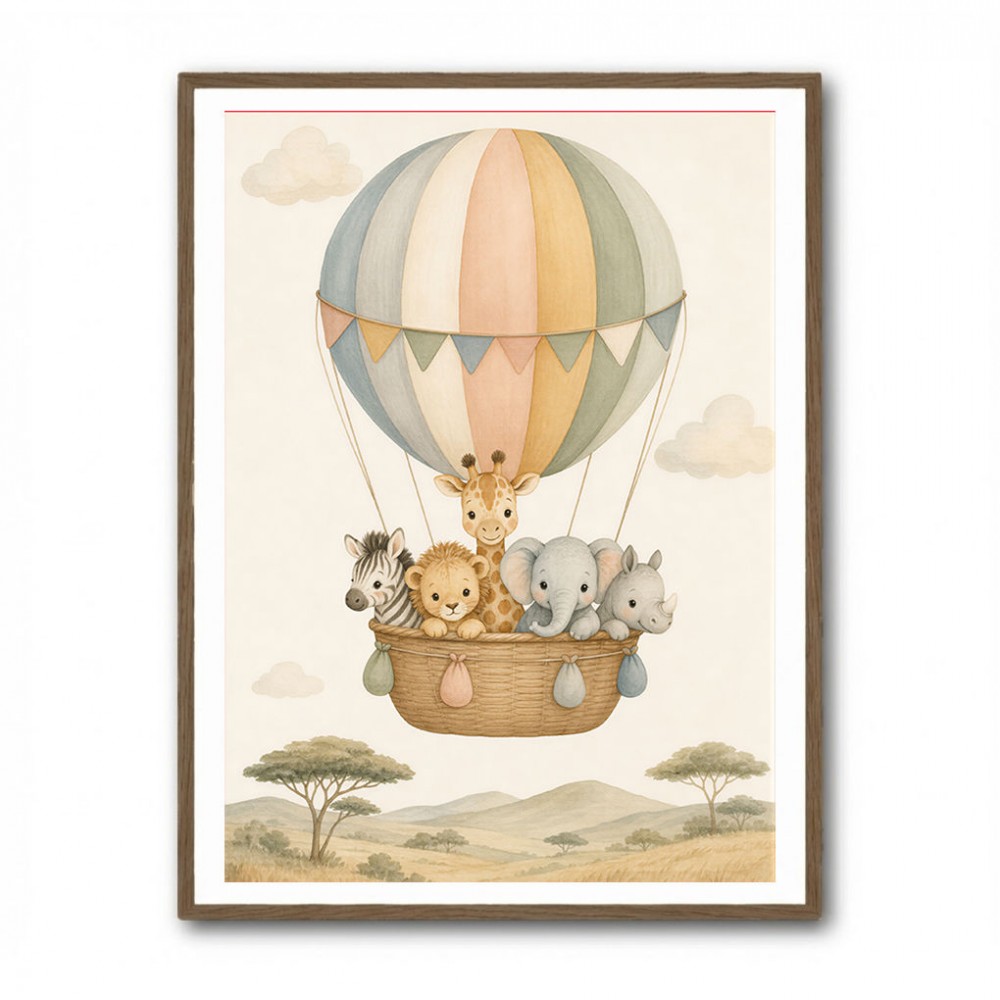 Safari Balloon Ride Kids Wall Art Prints