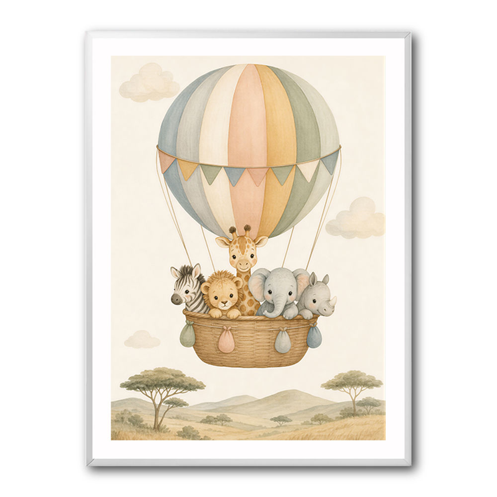 Safari Balloon Ride Kids Wall Art Prints