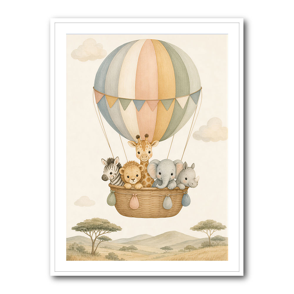 Safari Balloon Ride Kids Wall Art Prints