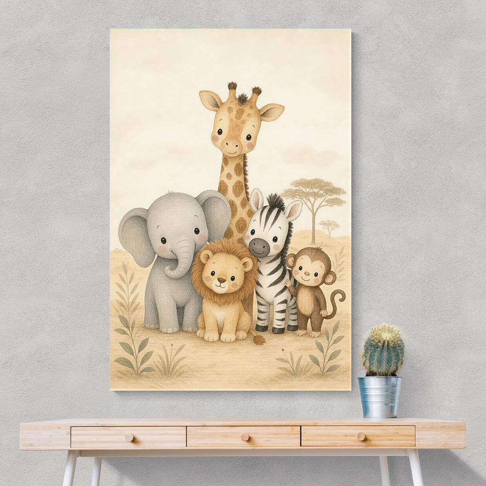Safari Friends Group Kids Wall Art Prints 