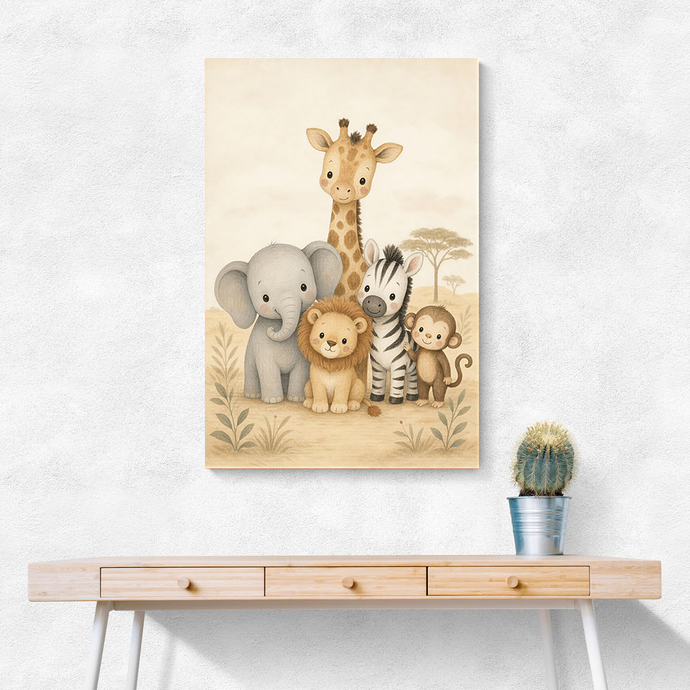 Safari Friends Group Kids Wall Art Prints 