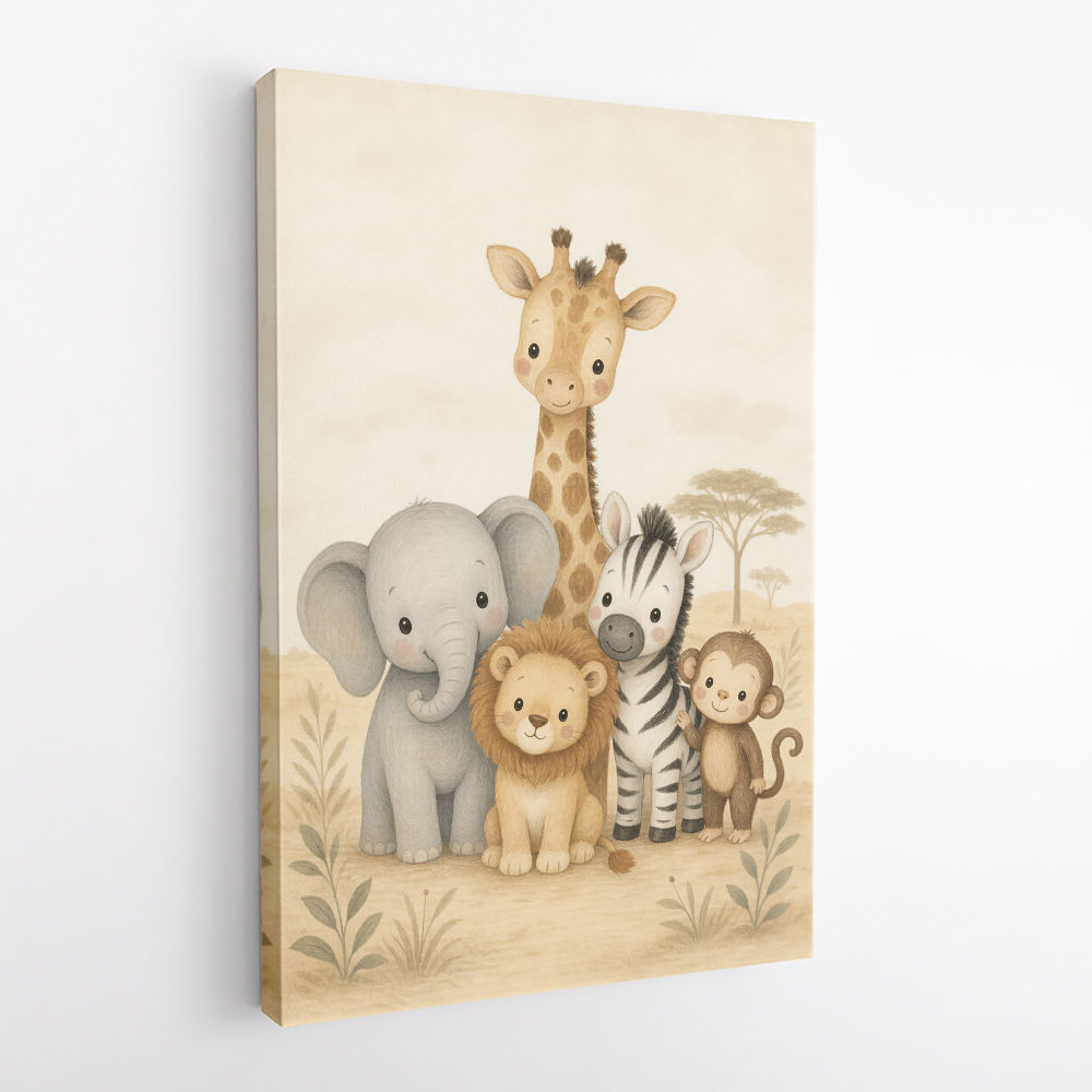 Safari Friends Group Kids Wall Art Prints 