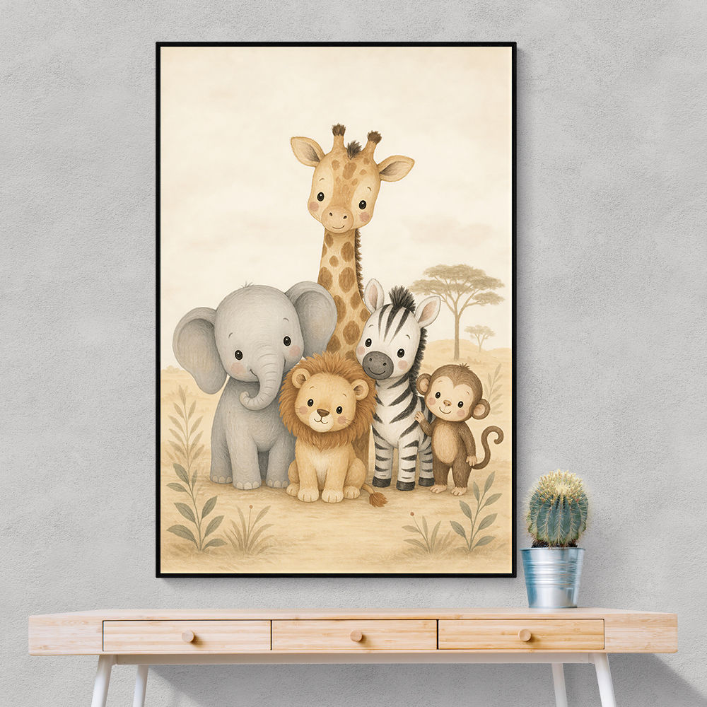 Safari Friends Group Kids Wall Art Prints 