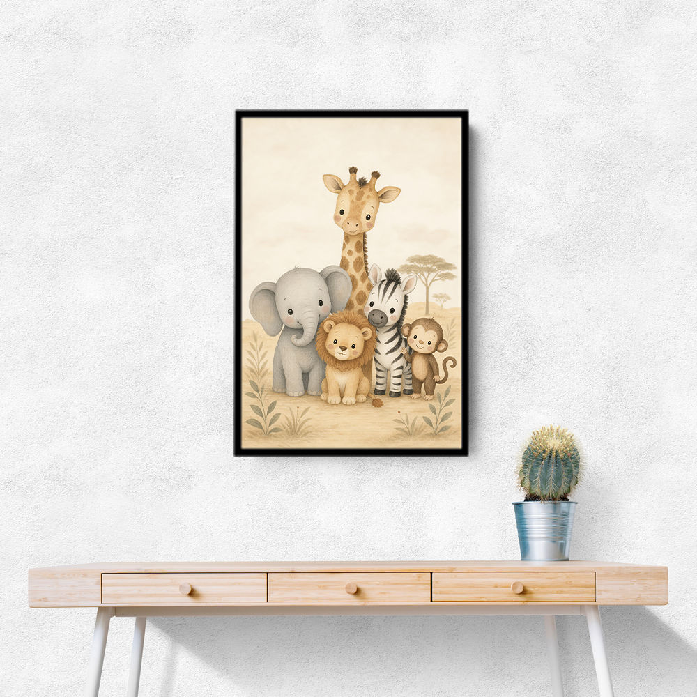 Safari Friends Group Kids Wall Art Prints 