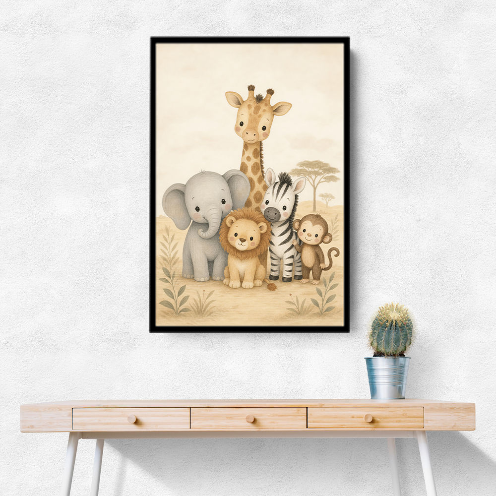 Safari Friends Group Kids Wall Art Prints 