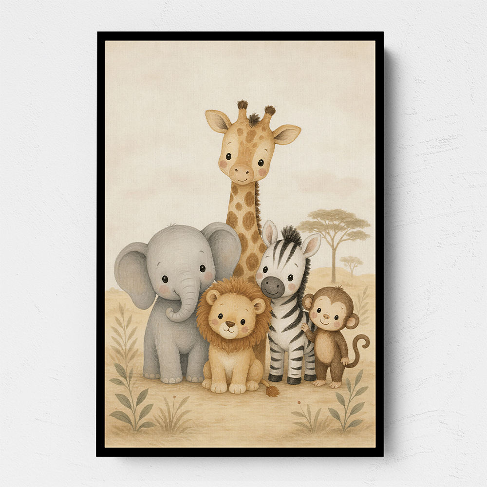 Safari Friends Group Kids Wall Art Prints 