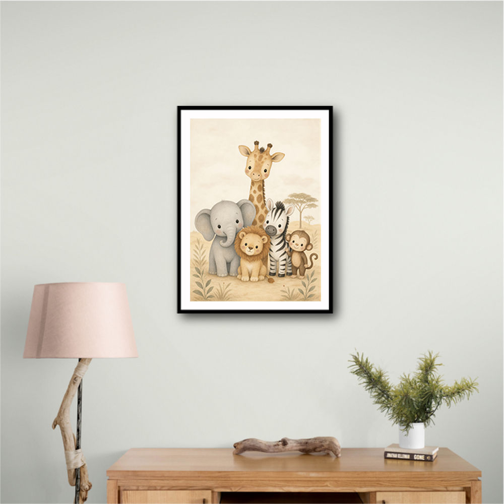 Safari Friends Group Kids Wall Art Prints 