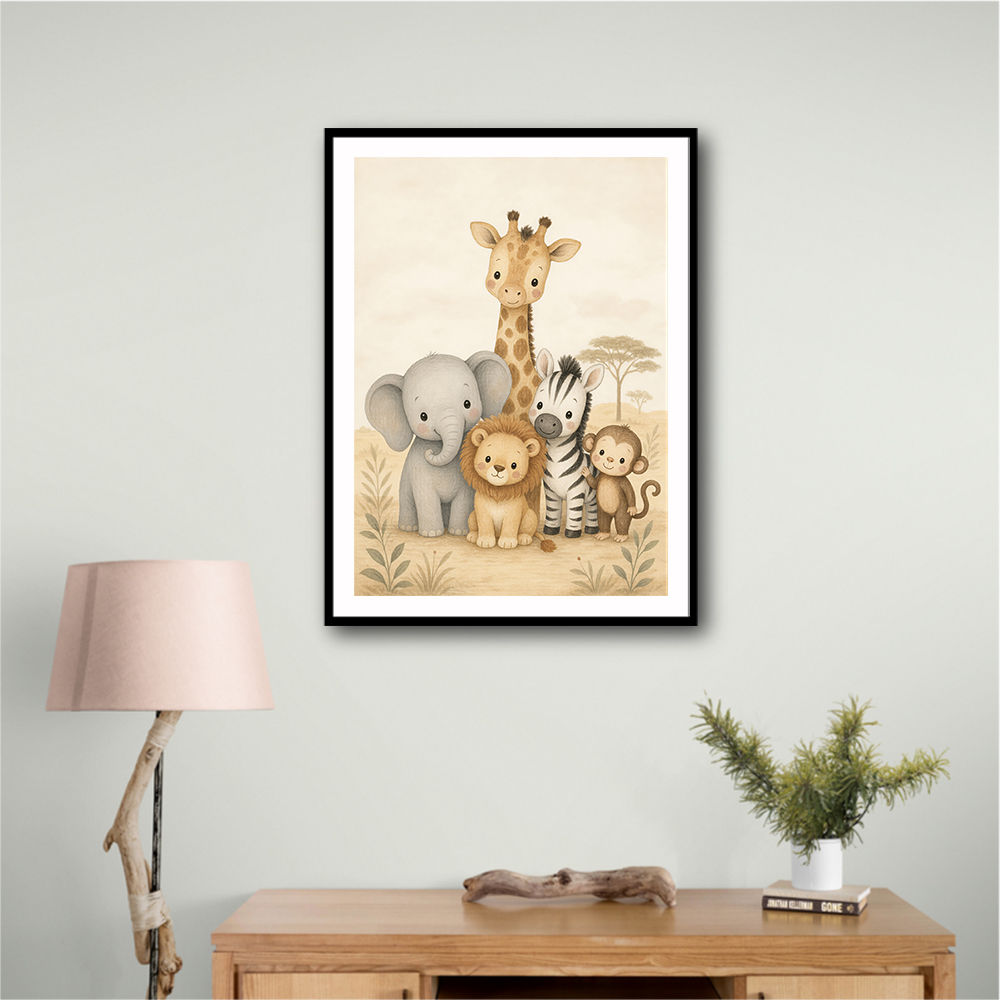 Safari Friends Group Kids Wall Art Prints 