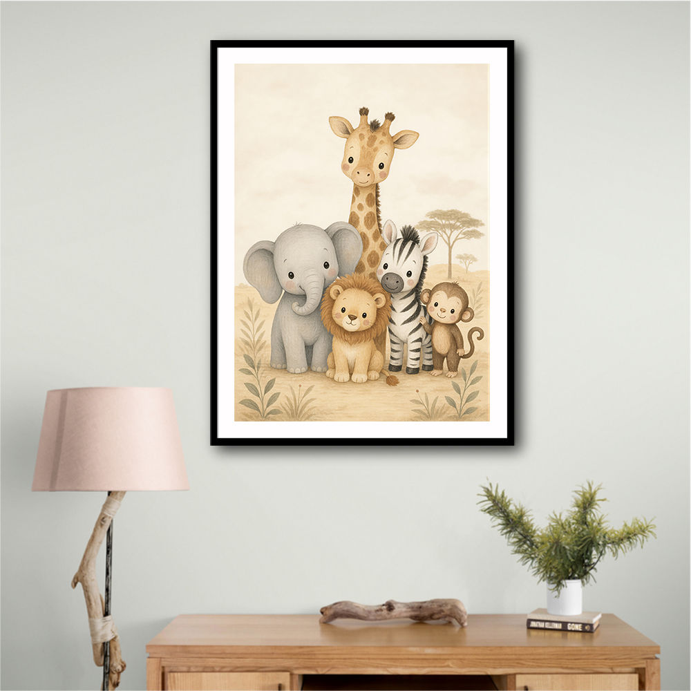 Safari Friends Group Kids Wall Art Prints 