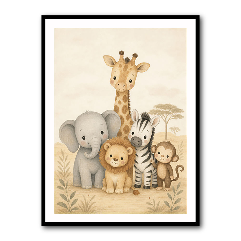 Safari Friends Group Kids Wall Art Prints 