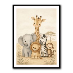 Safari Friends Group Kids Wall Art Prints 
