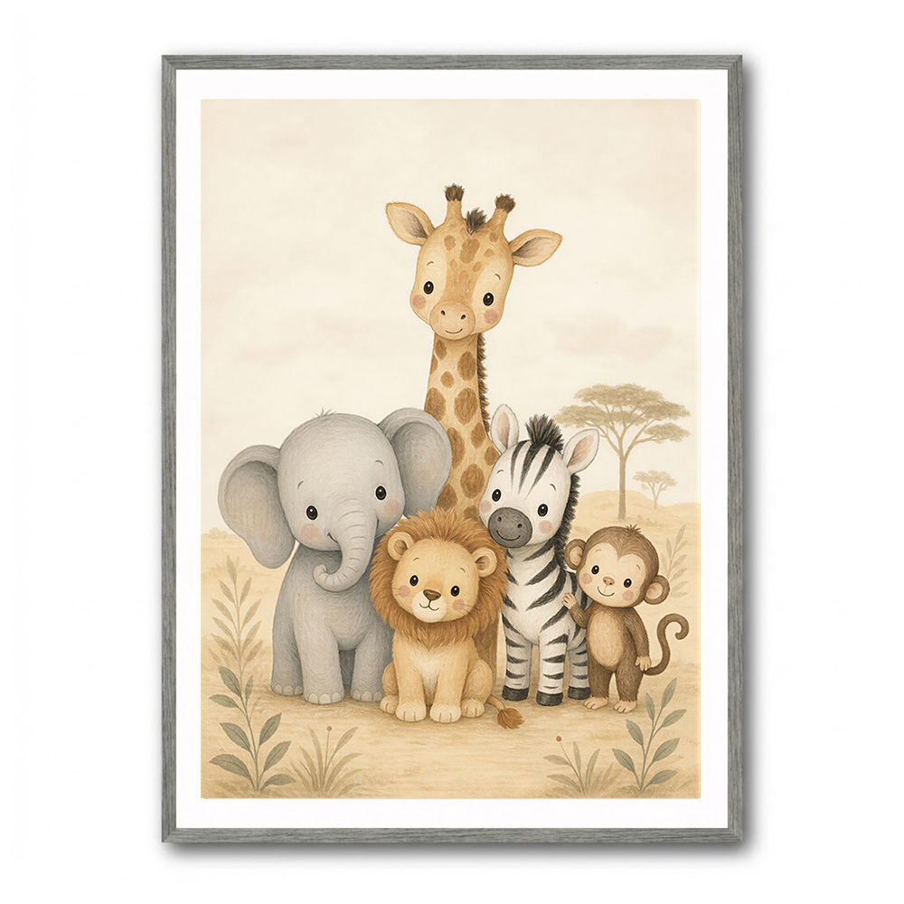 Safari Friends Group Kids Wall Art Prints 