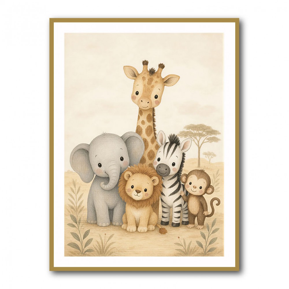 Safari Friends Group Kids Wall Art Prints 