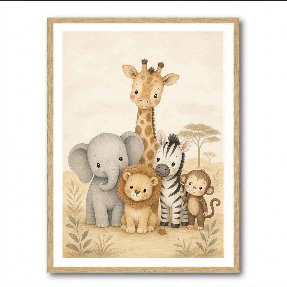 Safari Friends Group Kids Wall Art Prints 