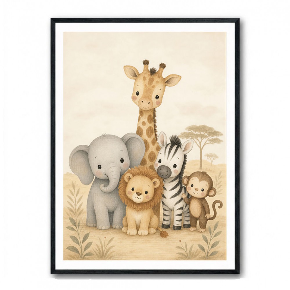 Safari Friends Group Kids Wall Art Prints 