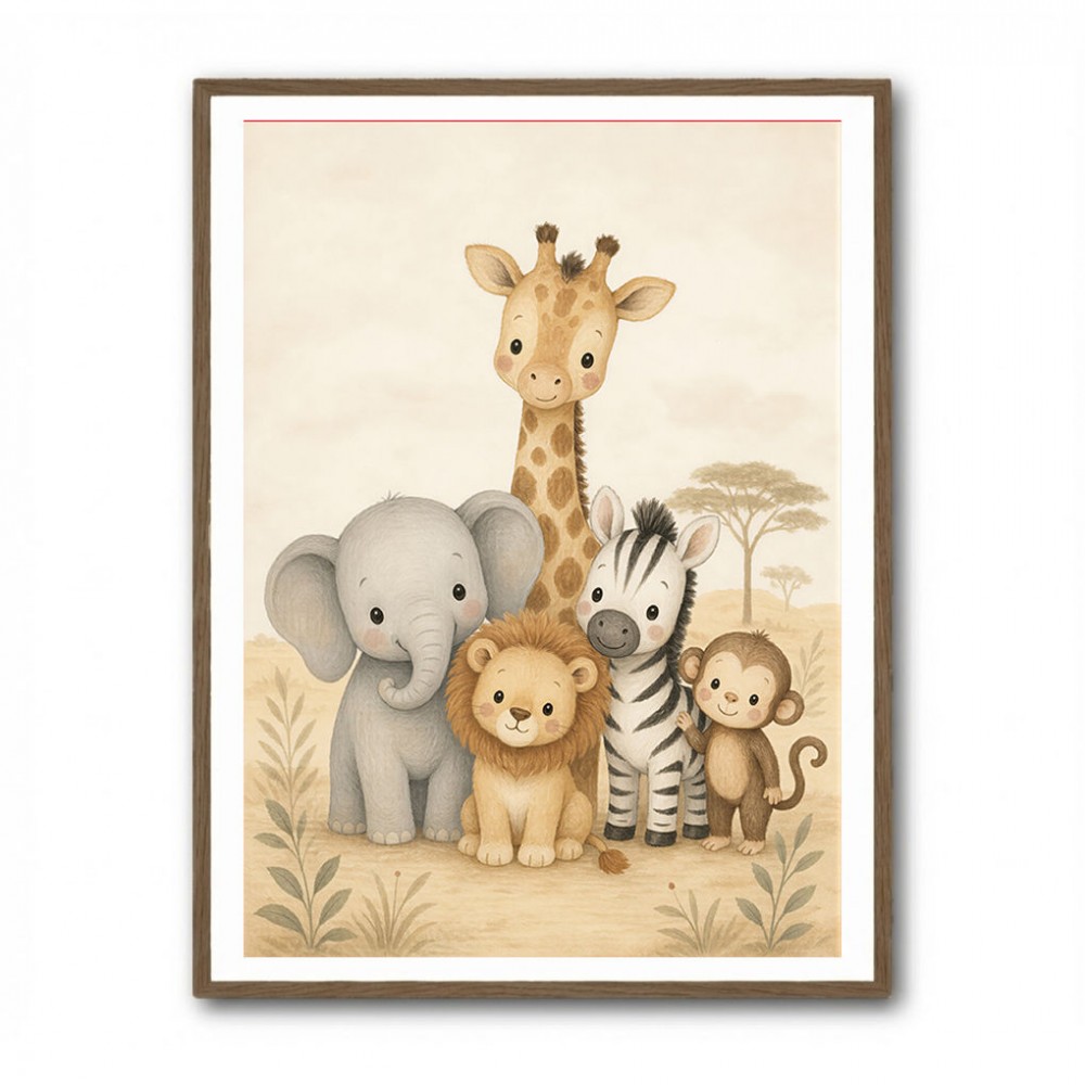 Safari Friends Group Kids Wall Art Prints 