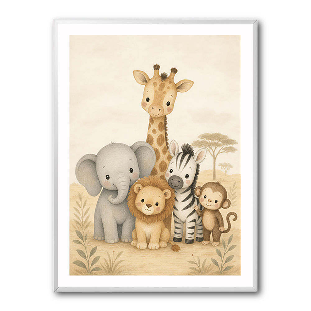 Safari Friends Group Kids Wall Art Prints 