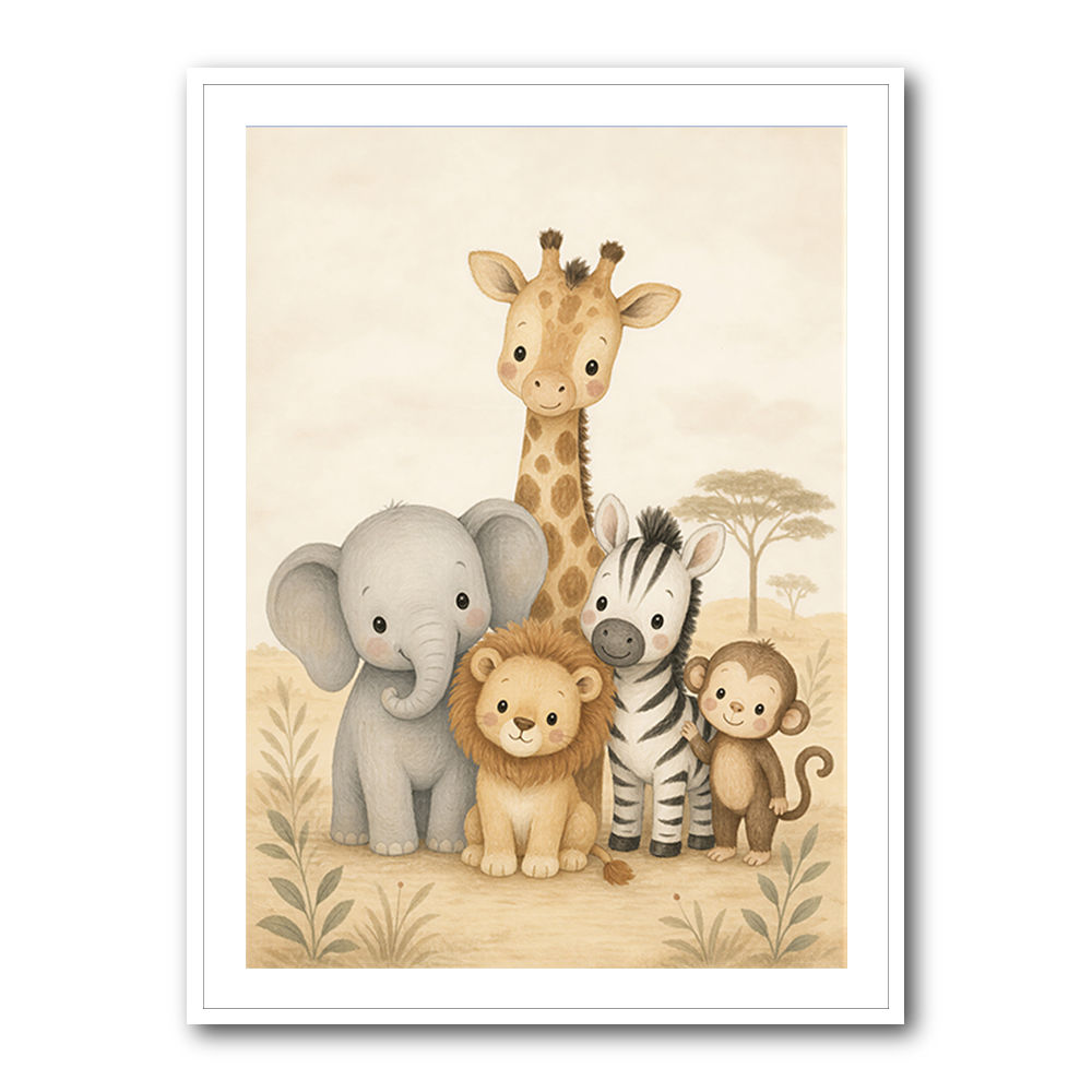 Safari Friends Group Kids Wall Art Prints 