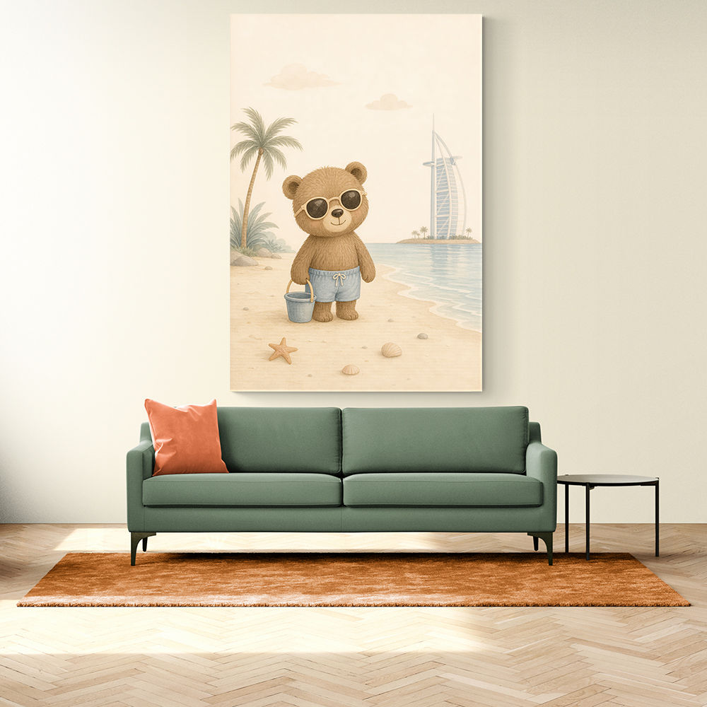 Bear at the Beach Childrens Wall Art Print