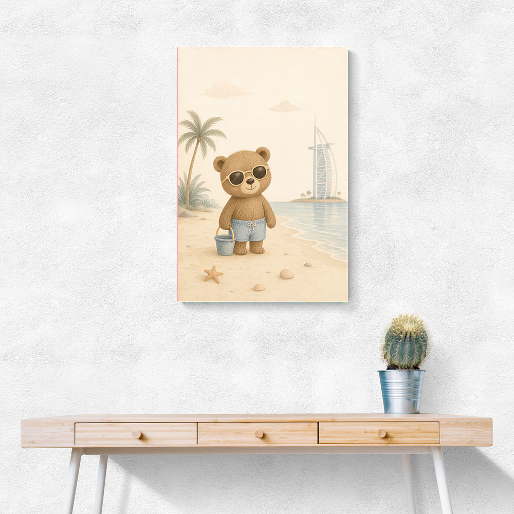 Bear at the Beach Childrens Wall Art Print
