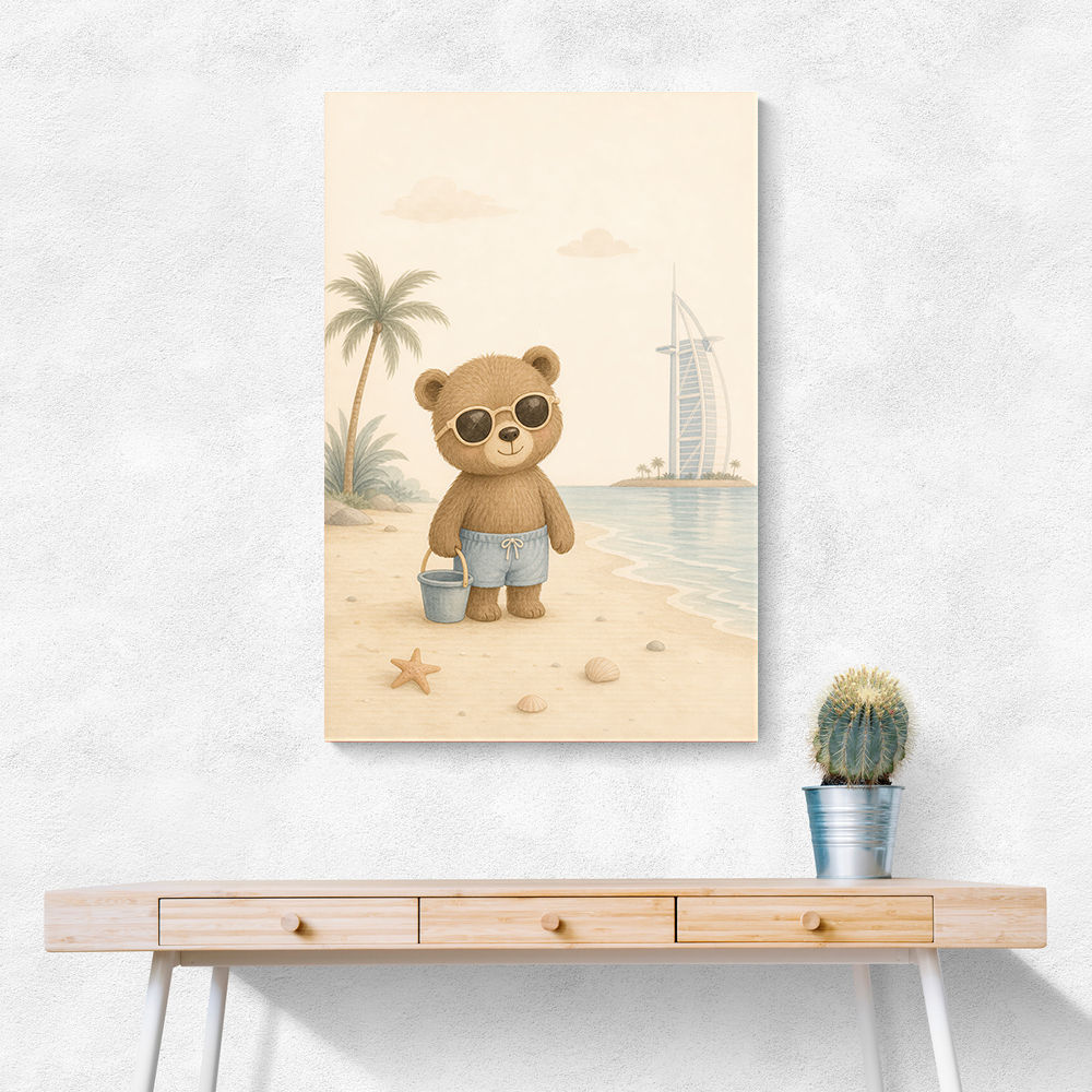 Bear at the Beach Childrens Wall Art Print