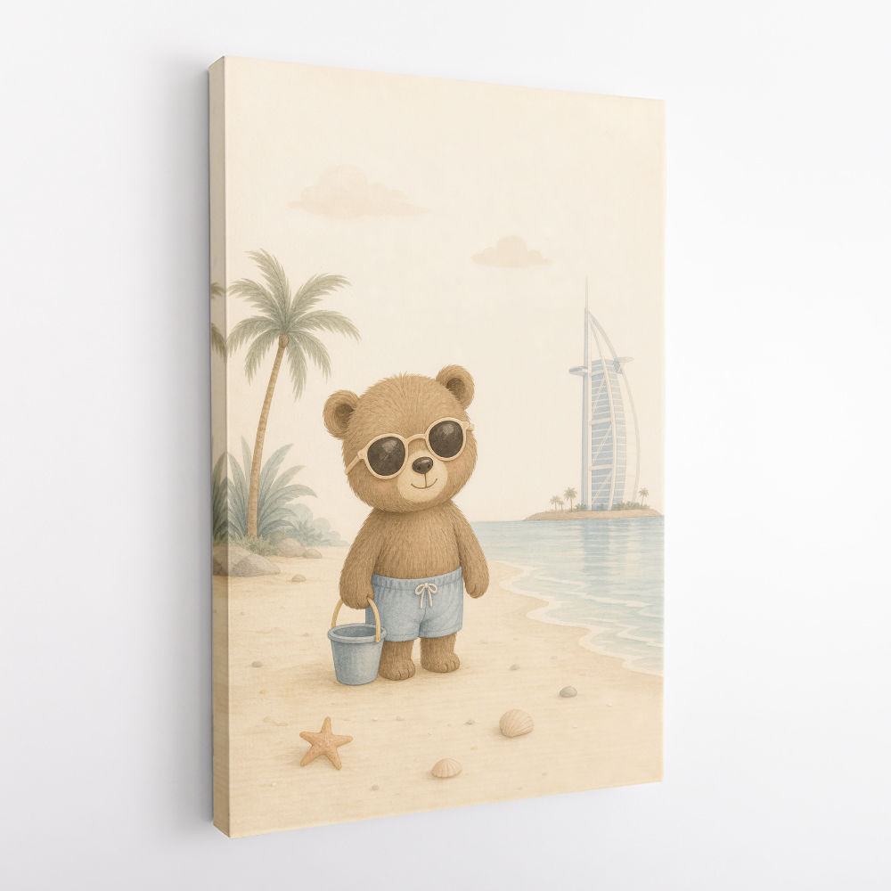 Bear at the Beach Childrens Wall Art Print