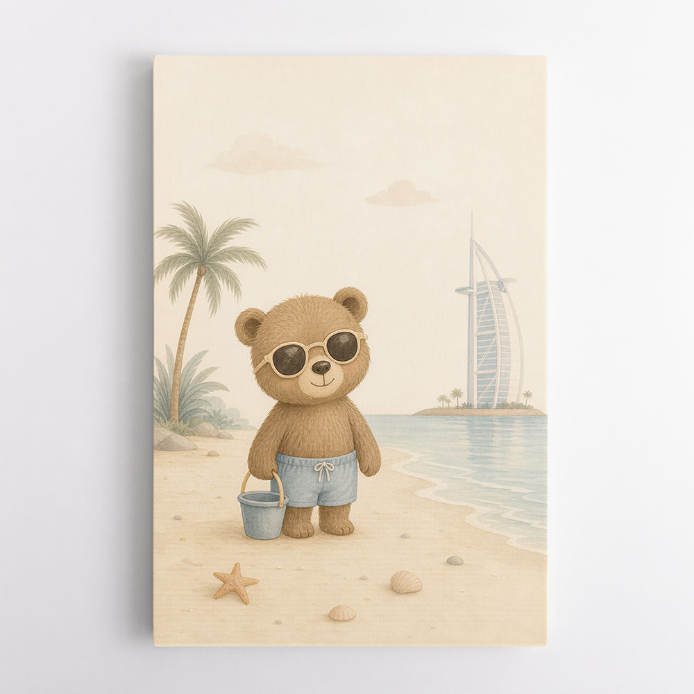 Bear at the Beach Childrens Wall Art Print