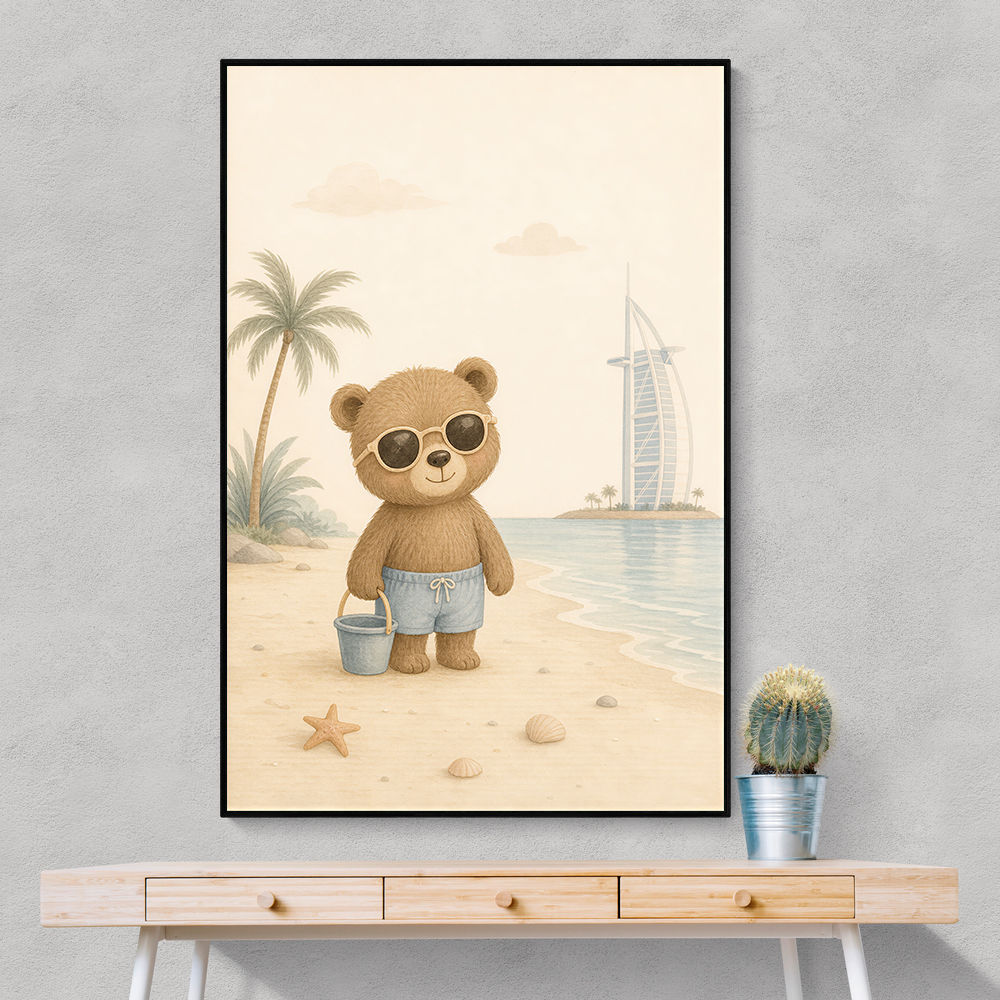 Bear at the Beach Childrens Wall Art Print