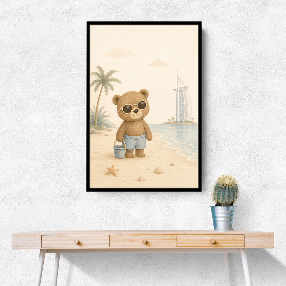 Bear at the Beach Childrens Wall Art Print