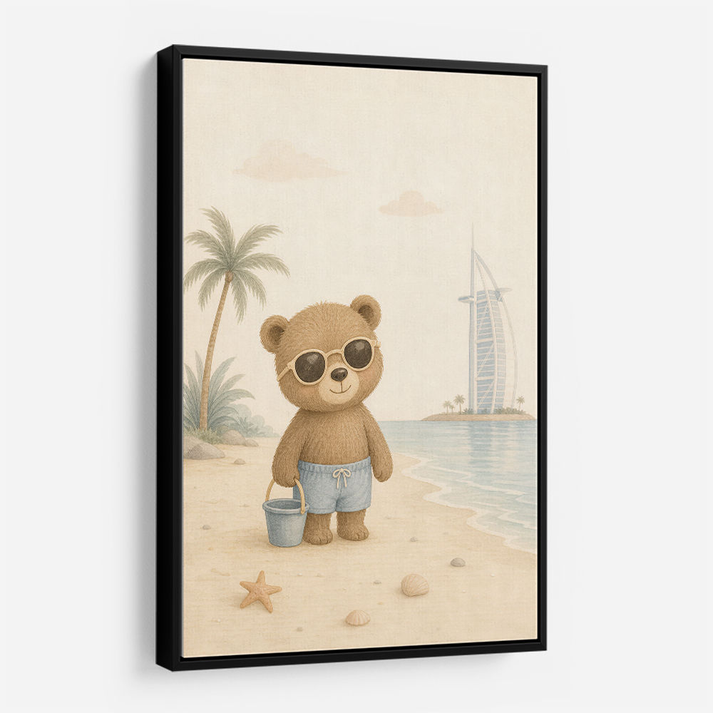 Bear at the Beach Childrens Wall Art Print