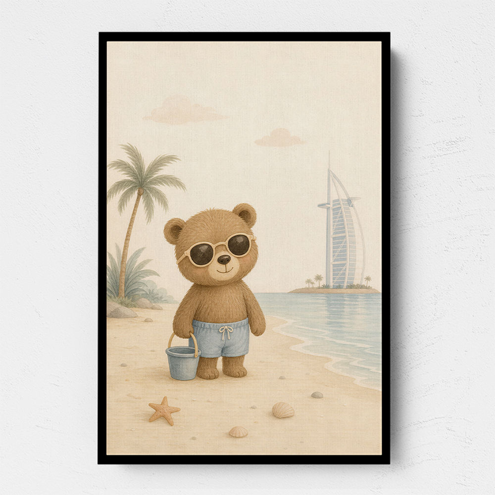 Bear at the Beach Childrens Wall Art Print