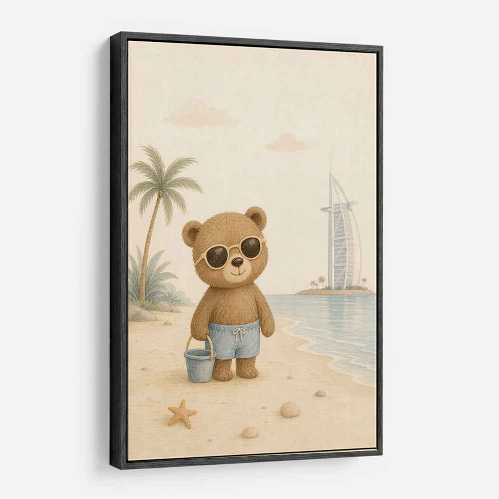 Bear at the Beach Childrens Wall Art Print