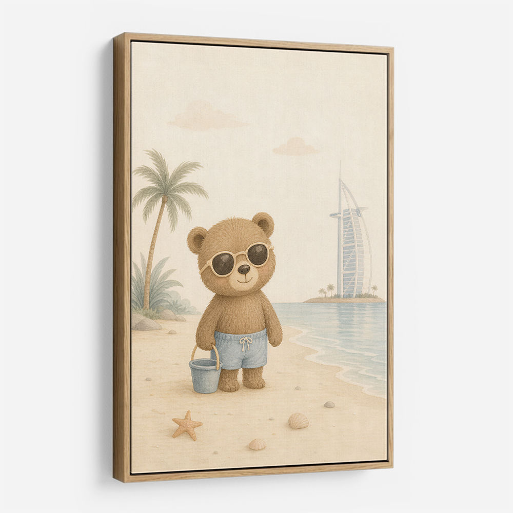 Bear at the Beach Childrens Wall Art Print