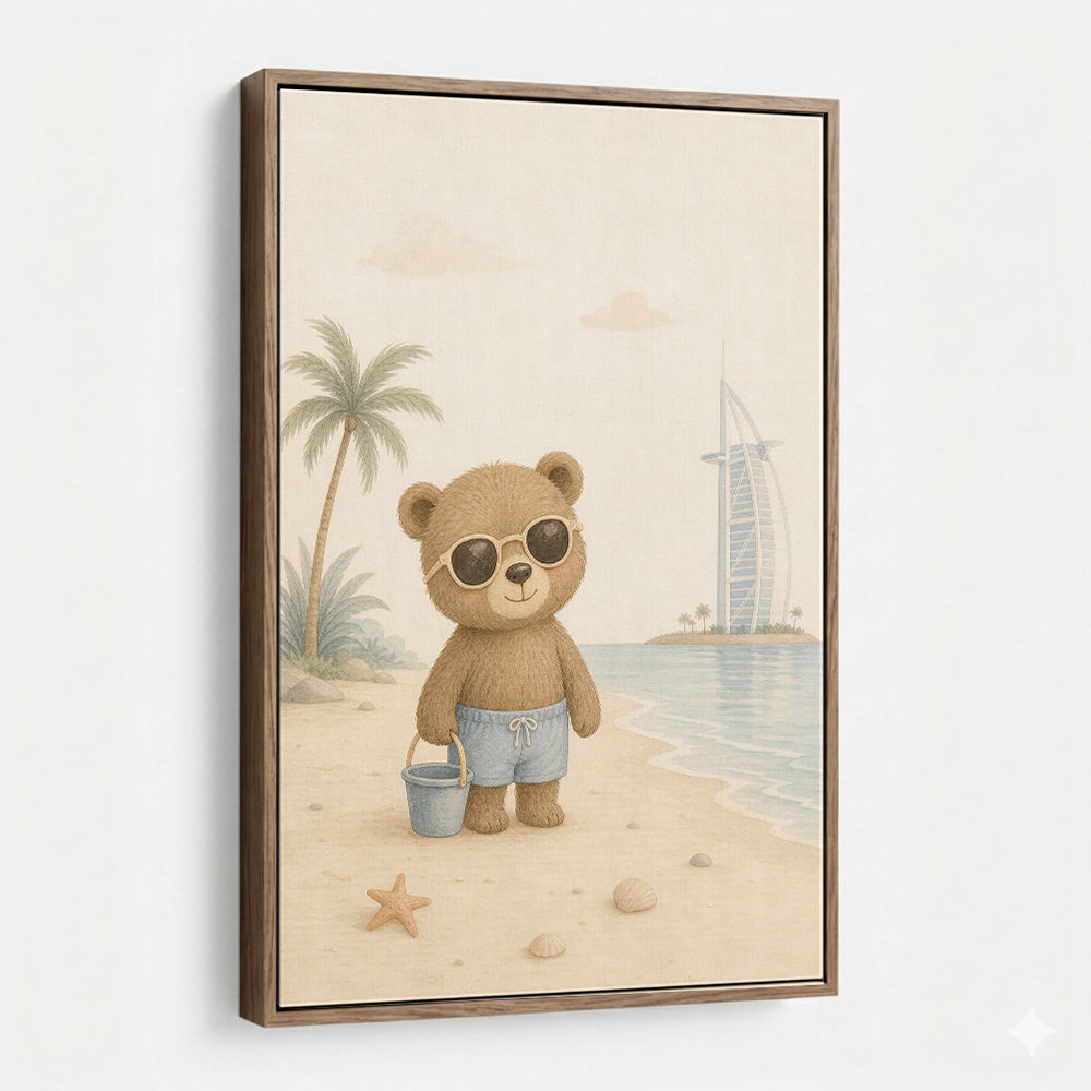 Bear at the Beach Childrens Wall Art Print