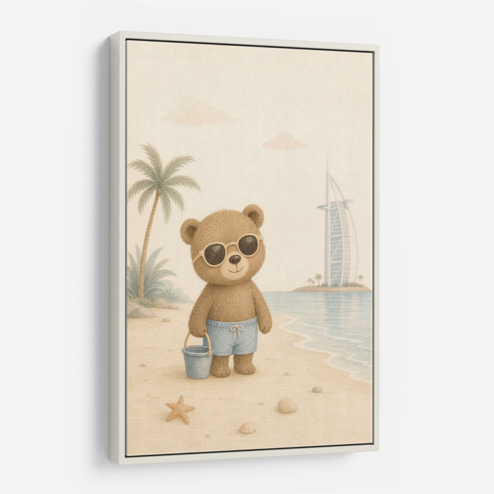 Bear at the Beach Childrens Wall Art Print
