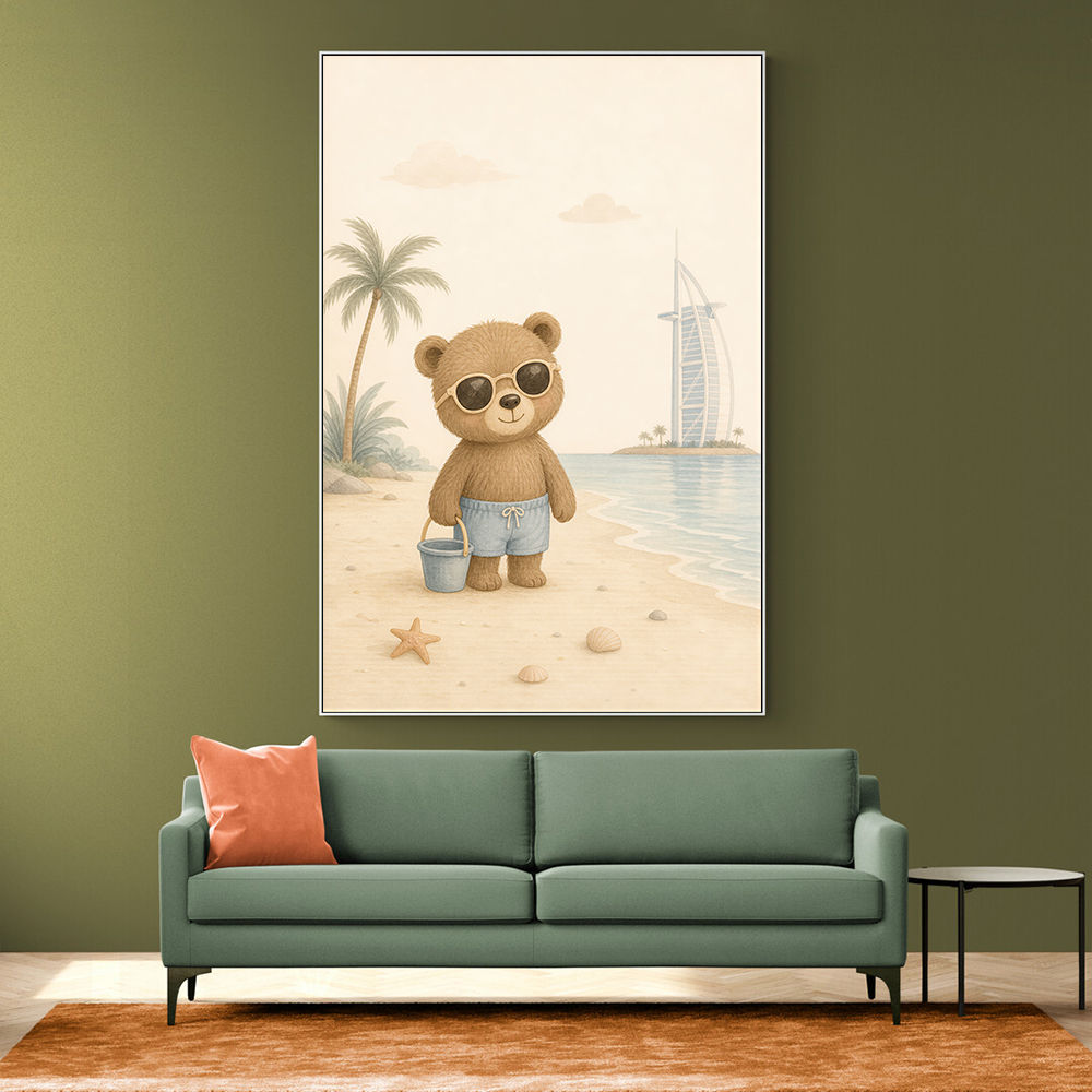 Bear at the Beach Childrens Wall Art Print