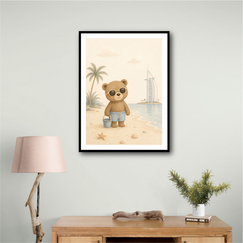 Bear at the Beach Childrens Wall Art Print