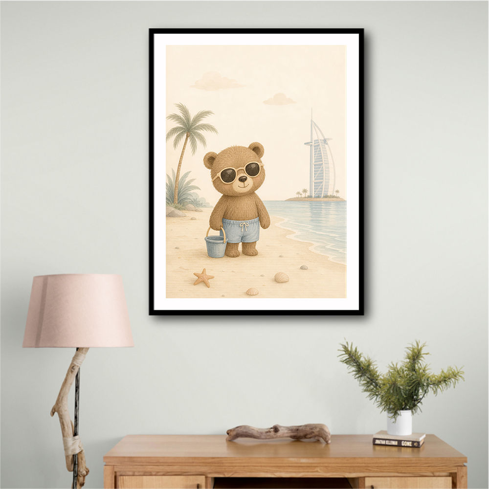 Bear at the Beach Childrens Wall Art Print