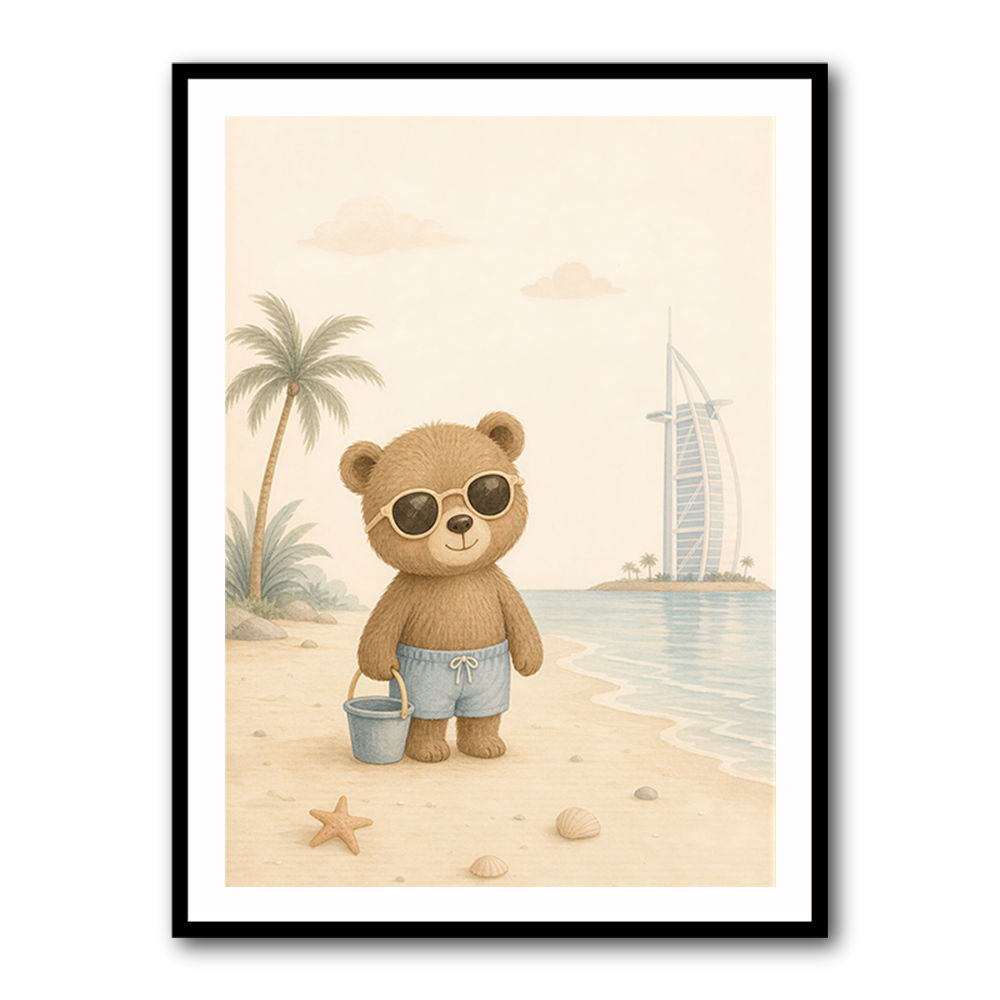 Bear at the Beach Childrens Wall Art Print