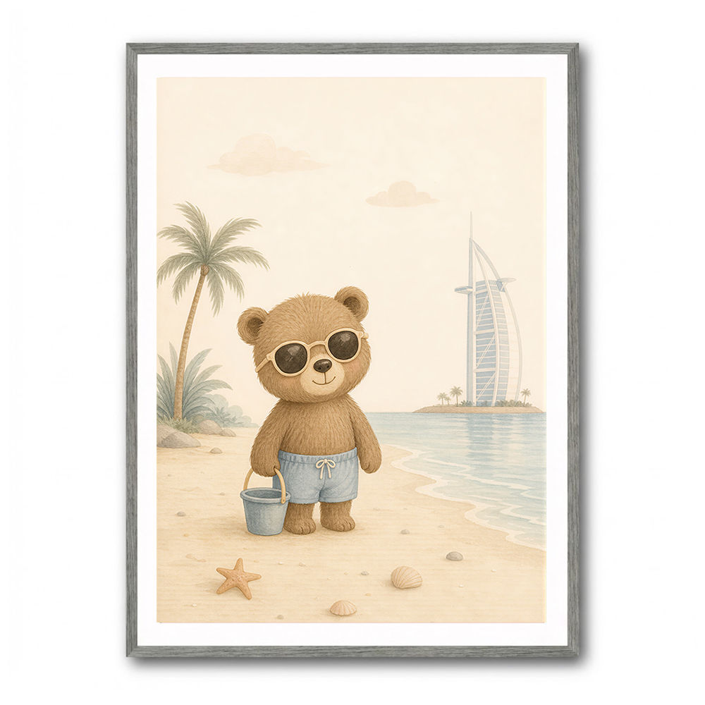 Bear at the Beach Childrens Wall Art Print