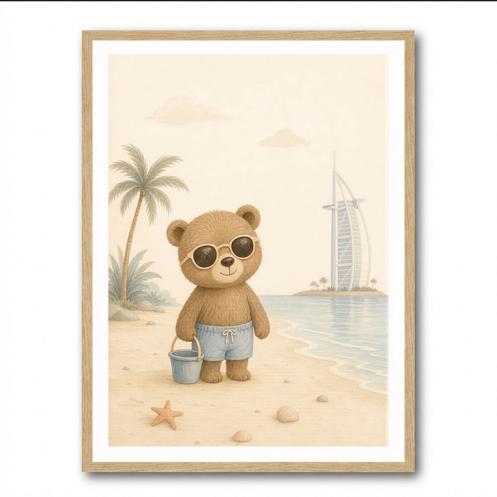 Bear at the Beach Childrens Wall Art Print