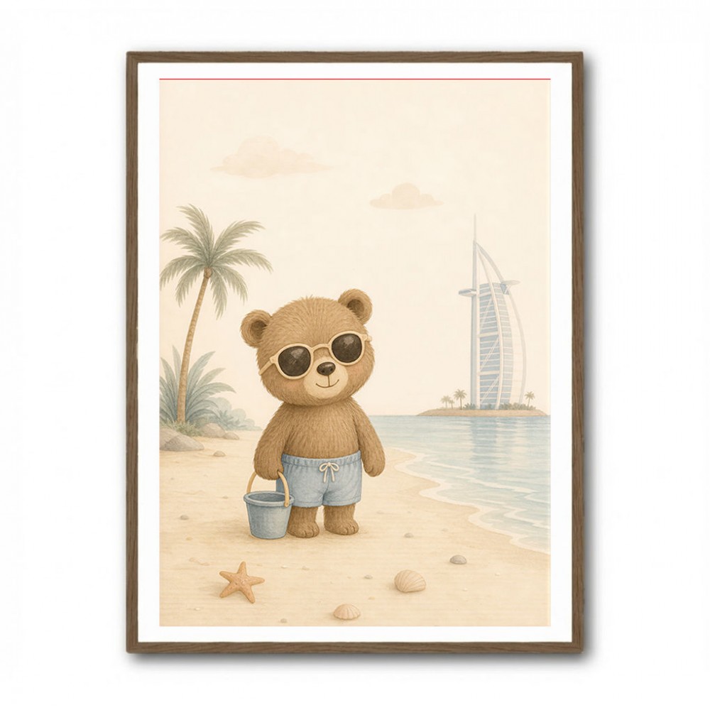 Bear at the Beach Childrens Wall Art Print