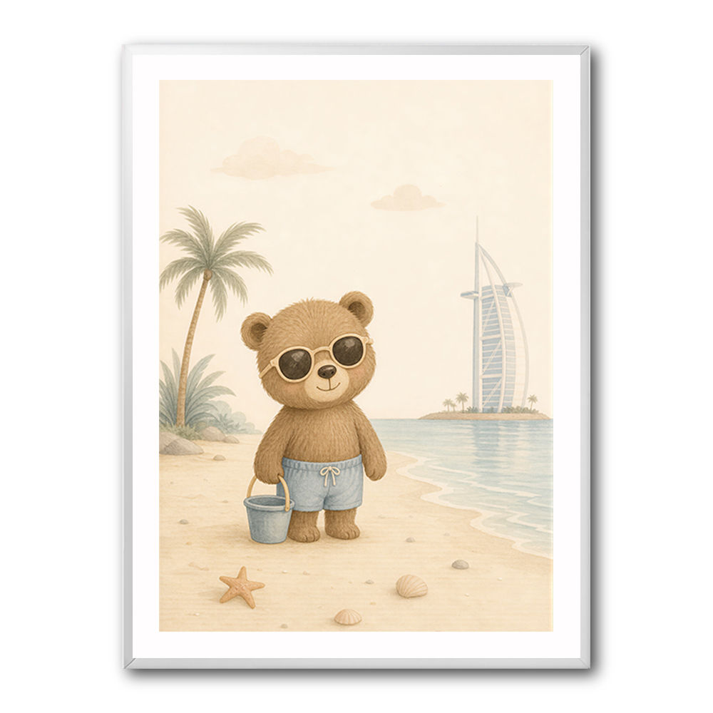 Bear at the Beach Childrens Wall Art Print
