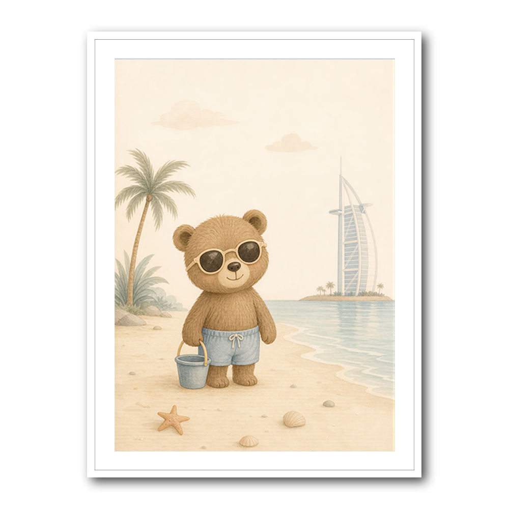 Bear at the Beach Childrens Wall Art Print