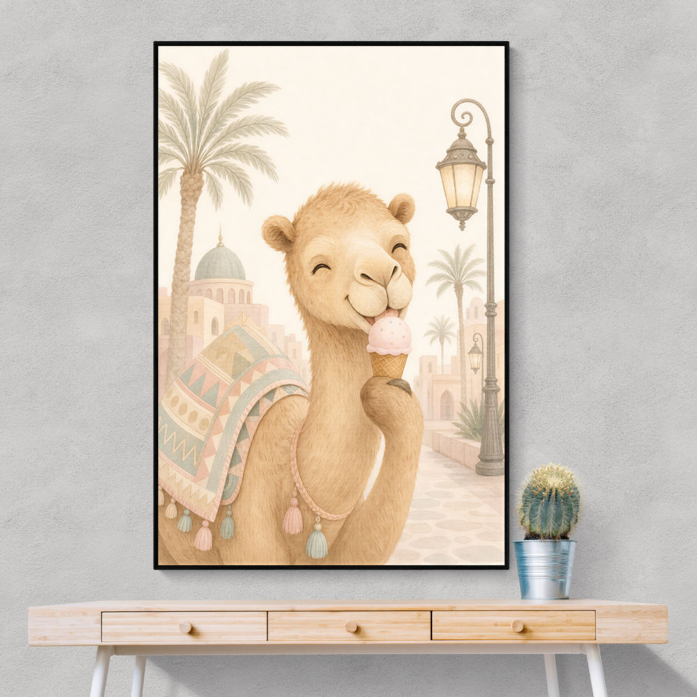 Camel Ice Cream Day Childrens Wall Art Print