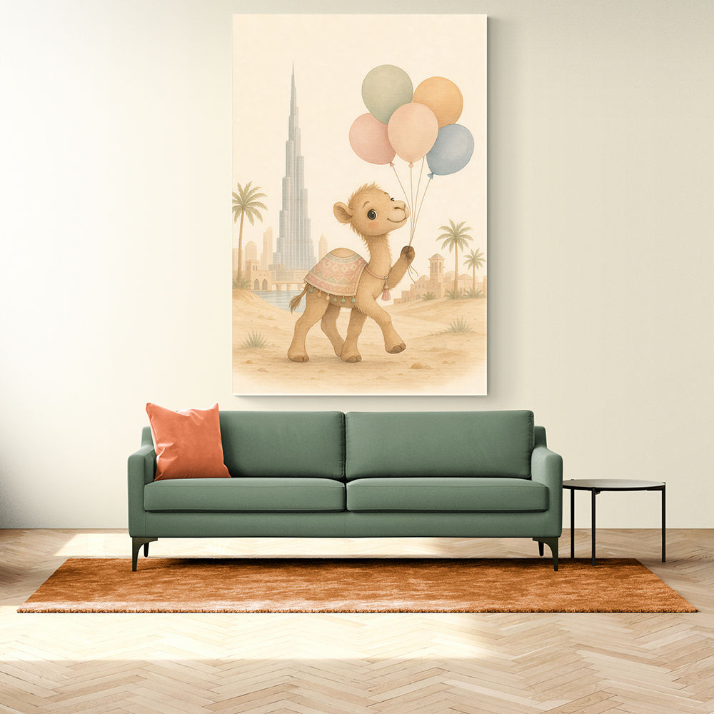 Camel with Balloons Childrens Wall Art Print