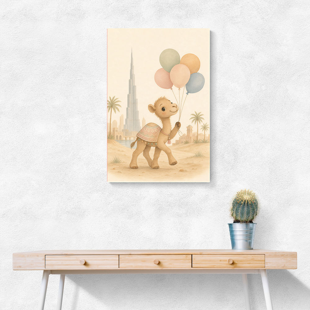Camel with Balloons Childrens Wall Art Print